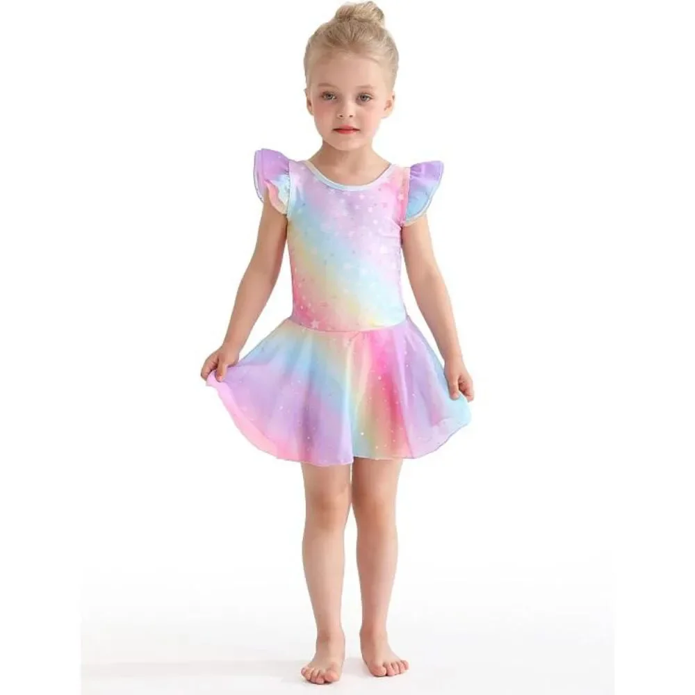 Pre-Owned Dance Leotard Dress Large Child Rainbow Stars Ballet Tap Jazz